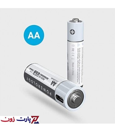 باتری قلمی قابل شارژ پاورولوژی Powerology مدل PRUBAA4(بسته 4 عددی همراه کابل شارژ)